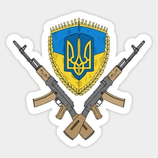 Ukrainian flag with AK47 rifles. Sticker
